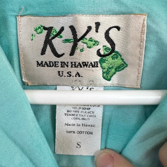 Ky's Vintage Hawaiian Shirt Motorcycle Biker Short Sleeve Resort Vacation Blue S - Picture 7 of 13